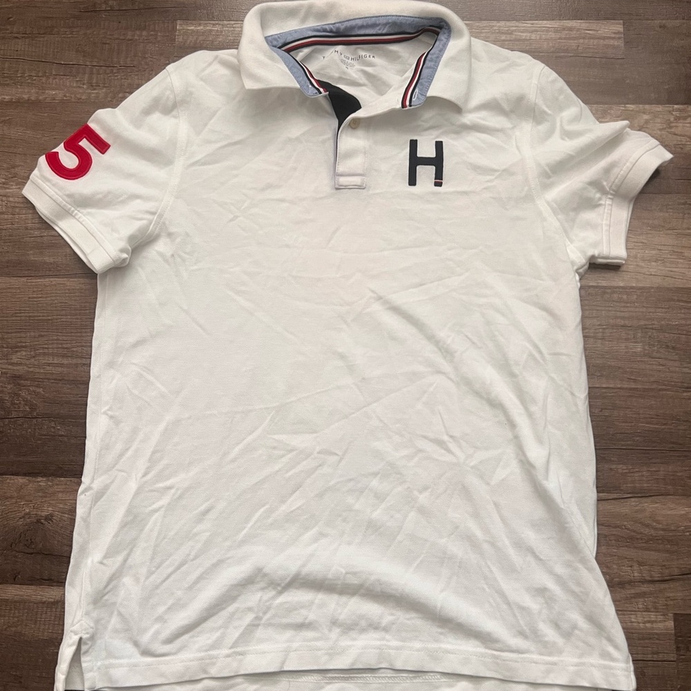Tommy Hilfiger White Polo Shirt with Red and Blue Details